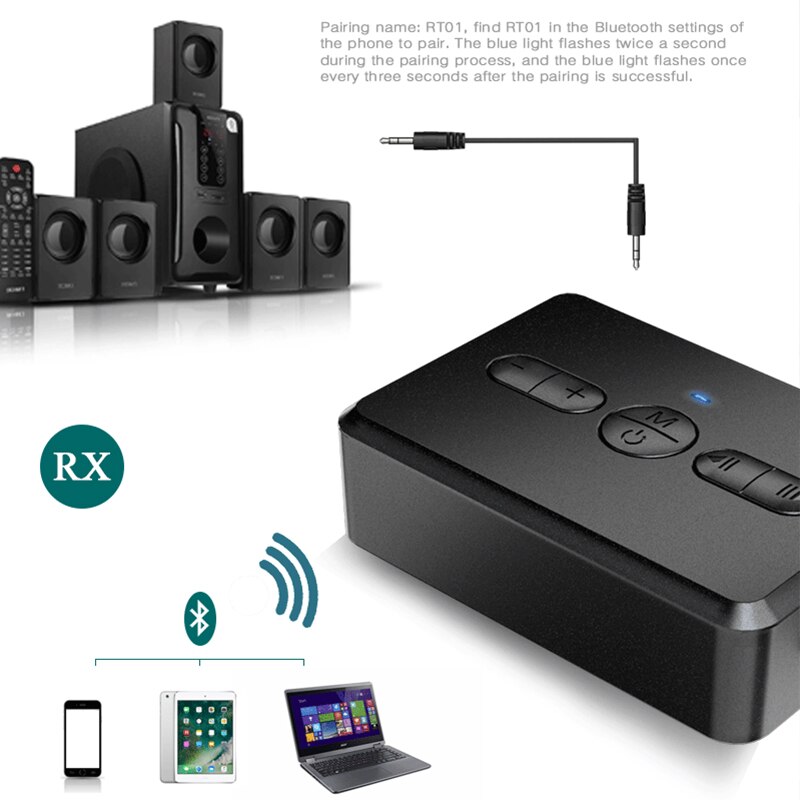 Bluetooth 5.0 lydmottaker sender rca 3.5mm aux jack musikk 400 mah stereo trådløs adapter håndfri samtale for bil pc tv