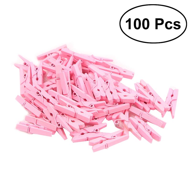 100 Pcs Mini Natuurlijke Houten Paperclips Utility Veelzijdig Wasknijper Foto Foto Kabel Foto 'S Organizer Clips Voor Foto 'S: Roze