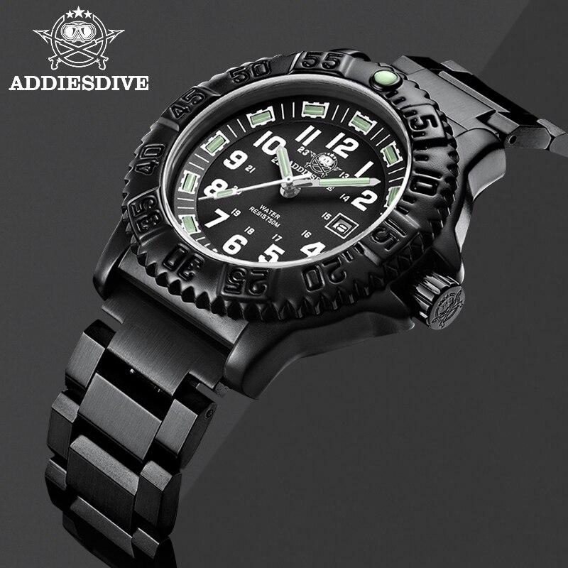 Addiesdive Heren Sporthorloge Lichtgevend Multifunctioneel 50M Waterdicht Roestvrij Staal Reloj Hombre Heren Quartz Horloge Relogio