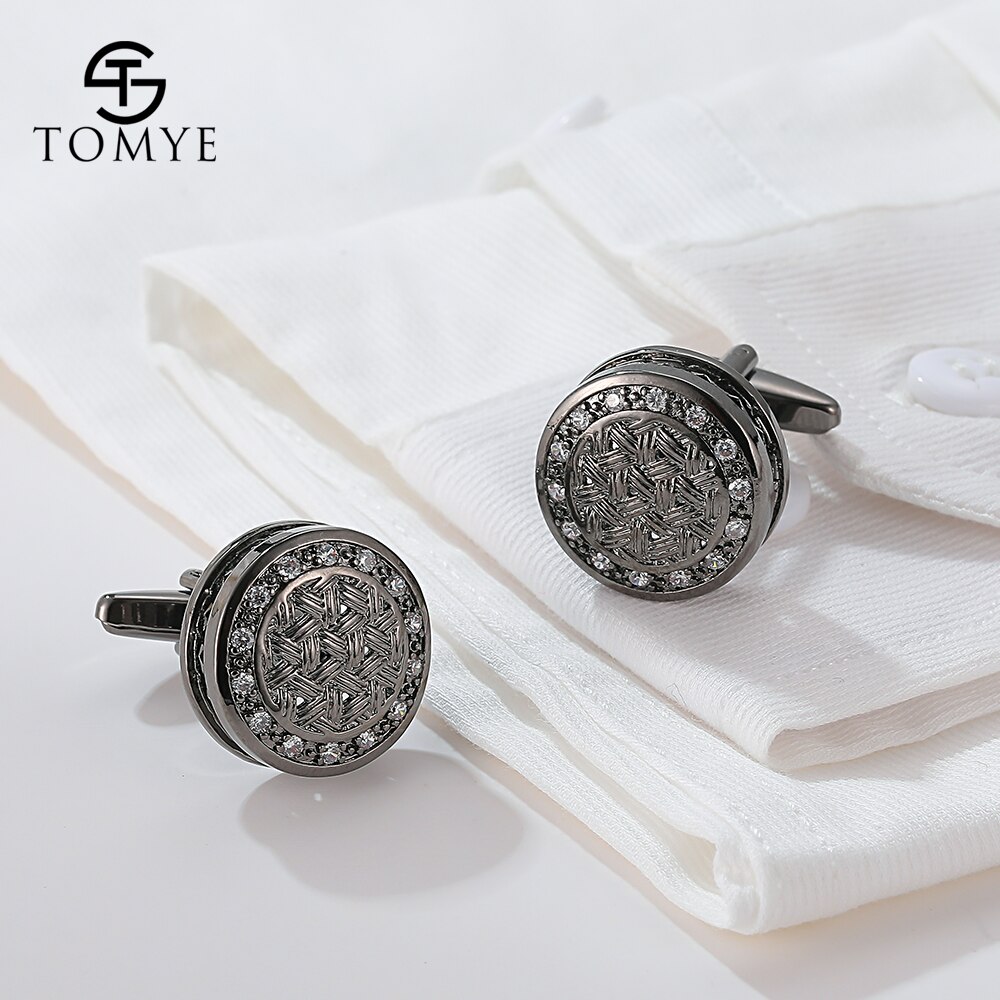 Men's Cufflinks TOMYE XK20S005 Luxury Zircon Round Shirt Cuff Links