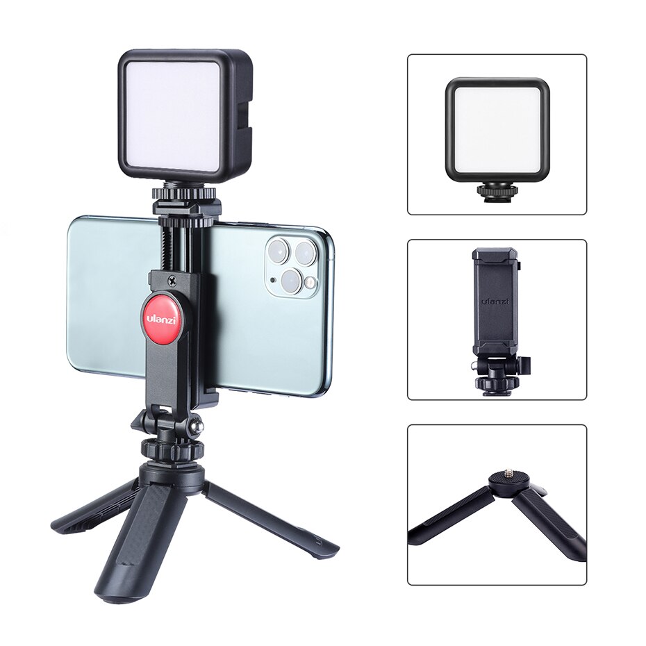 Ulanzi vlog oppsett kondensator videomikrofon sairen vlogging mic med ulanzi stativfeste ulanzi  vl49 lys til iphone huawei: Ledet sett 2