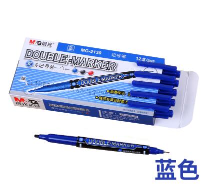 M&G Marker Pen Black/Blue/Red 12pcs/lot Double Toes Extra Fine Point Oil Ink Liner e-marker Safe School & Office Supplies MG2130