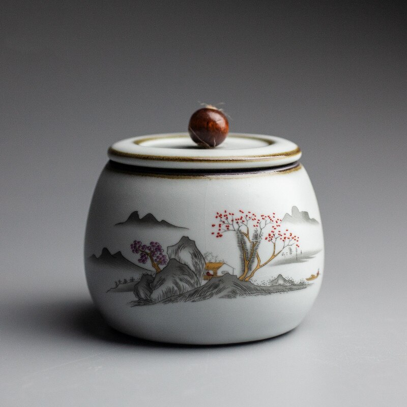 Exquisite Ceramic Tea Caddy Portable Sealed Jar Travel Tea Box Kitchen Spice Candy Storage Tank Food Container Home Decor: A2--6.4x7.5cm