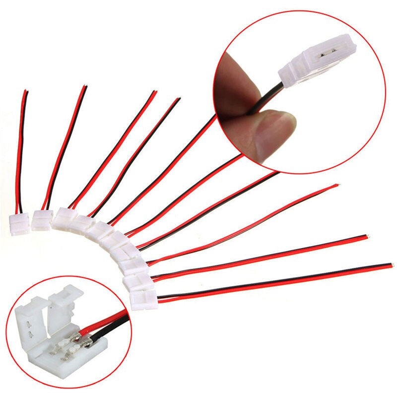 10Pcs PCB Cable 2 Pin LED Strip Connectors 3528/5050 8m/10mm Width PCB Ribbon Single Color Adapter