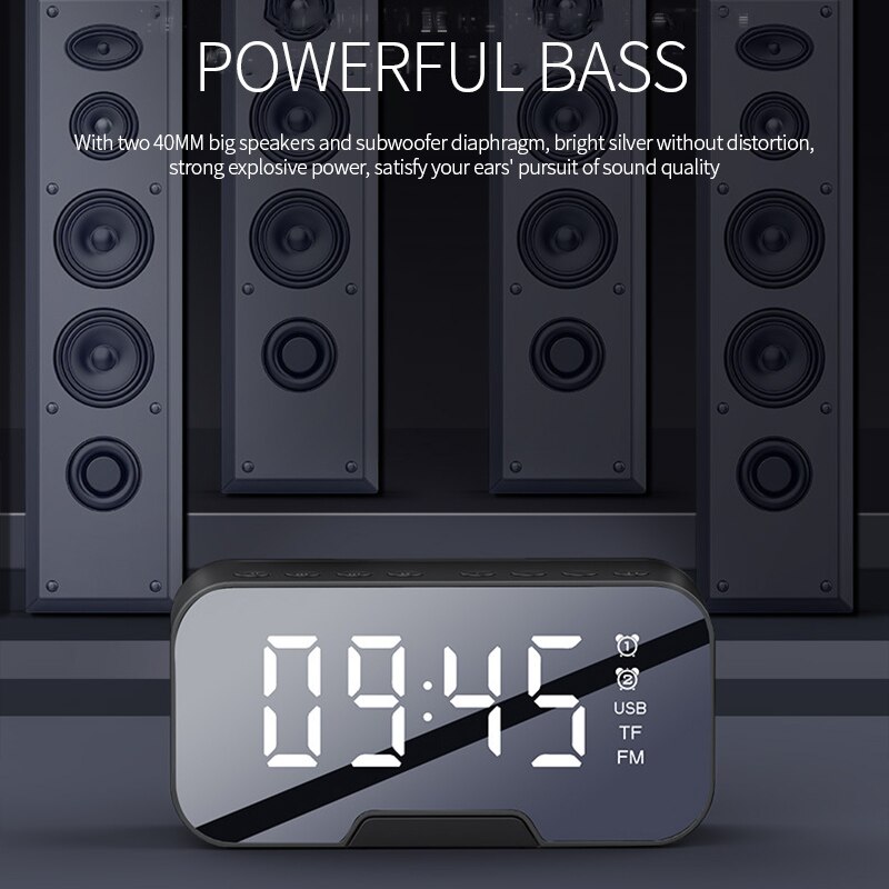 Multifunction Digital Clock Bluetooth Speaker With FM Radio Wireless Subwoofer Music Player Dual Alarm Clock LED Mirror Clocks