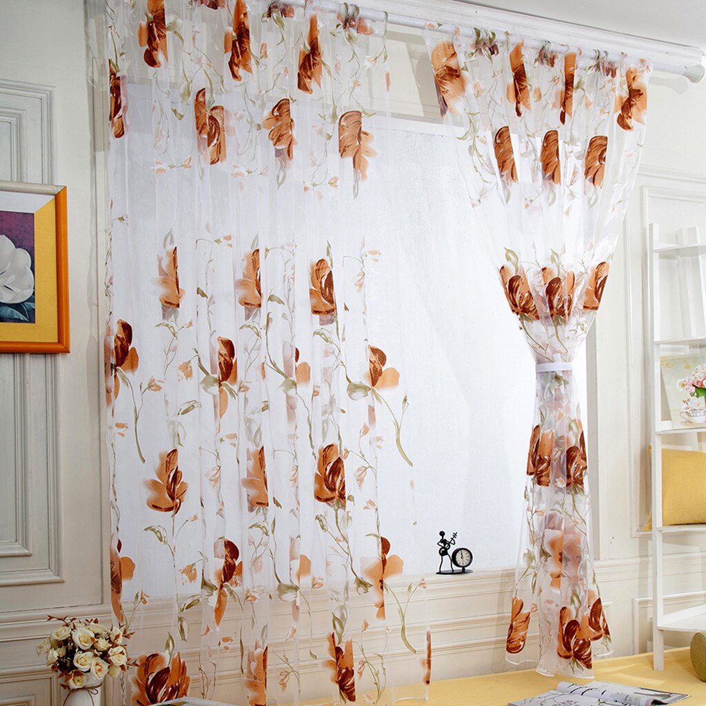 Cortinas para sala de estar, ventana y puerta de tul transparentes de lujo, cenefas para dormitorio, 1 Uds.: Coffee 