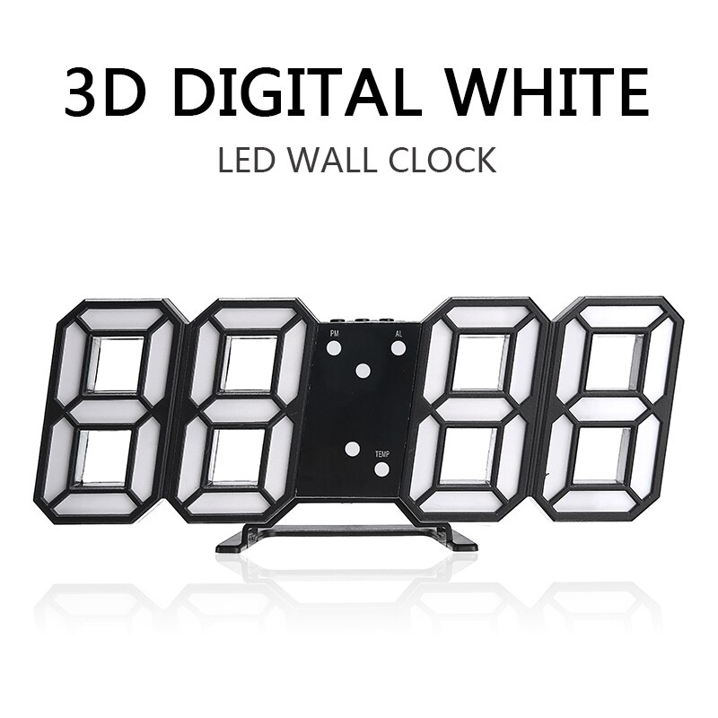 3D Black White LED Digital Clock Electronic LED Digital Voice Alarm Wall/Table Clock Timer USB Charging Temperature Function