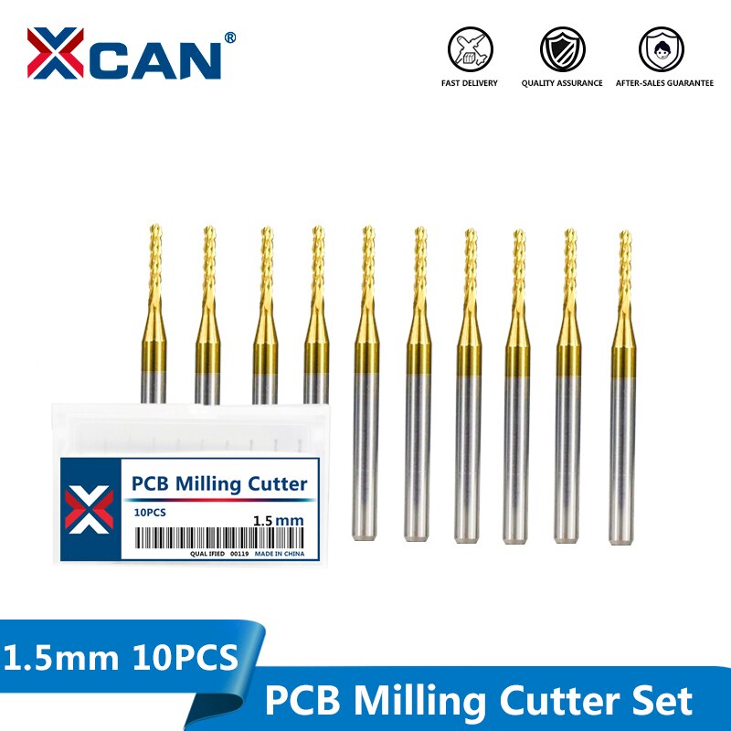 Xcan 10 Stuks 1.5Mm Titanium Coated Carbide Pcb Frezen Cnc Router Bits Frees Voor Pcb Machine