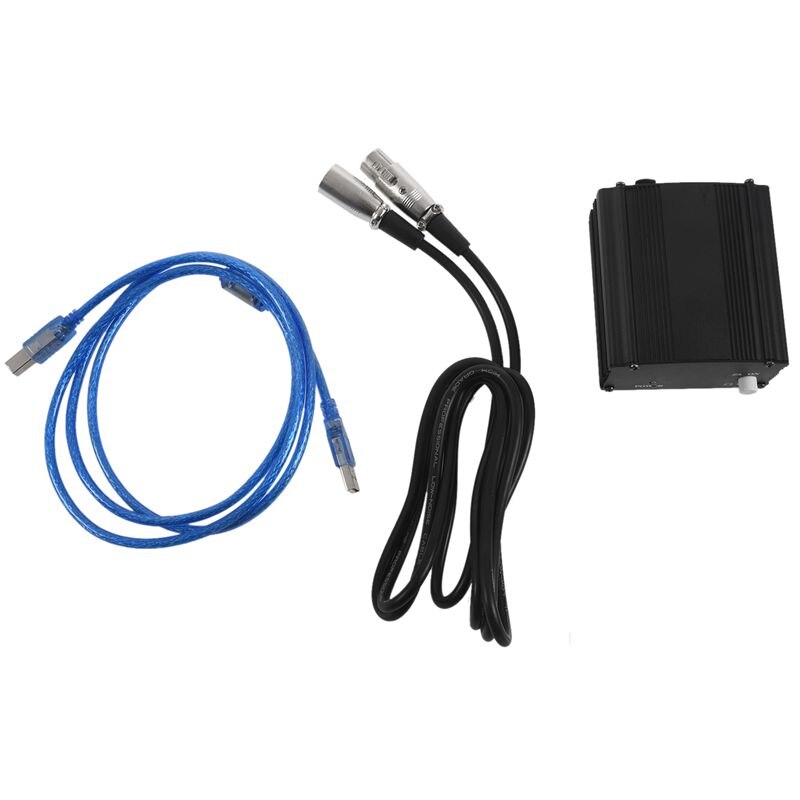 48v usb phantom strømforsyning usb kabel mikrofon kabel til mini mikrofon kondensator optageudstyr - sort