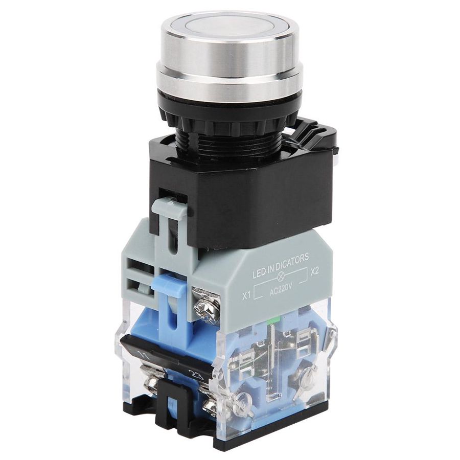 AC 440V Push Button Switch, 22mm Mounting Dia Latching Push Button Switch With Red LED Indicator Light, Emergency Stop