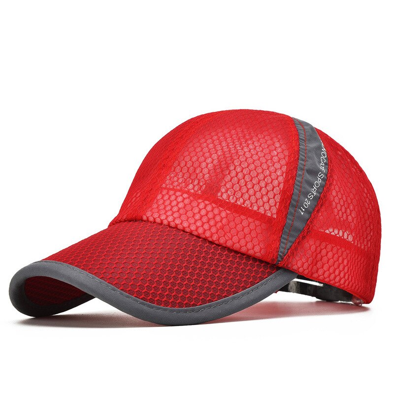 Unisex Mesh Brim Tennis Cap Outside Sunscreen Quick Dry Summer Baseball Hat Adjustable Cap Cooling Sports Caps: Red