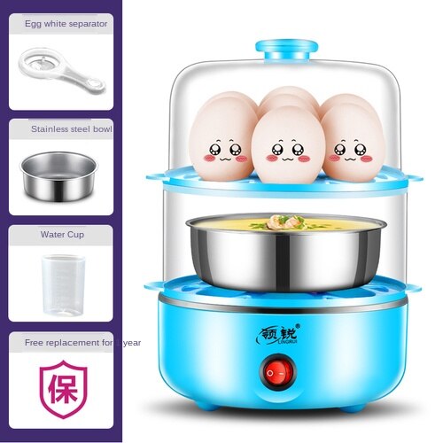 Micro-ondes oeuf vapeur oeuf chaudière mini mise hors tension automatique oeuf cuiseur ménage acier inoxydable petit déjeuner oeuf micro-ondes: Blue 2 / LES USA