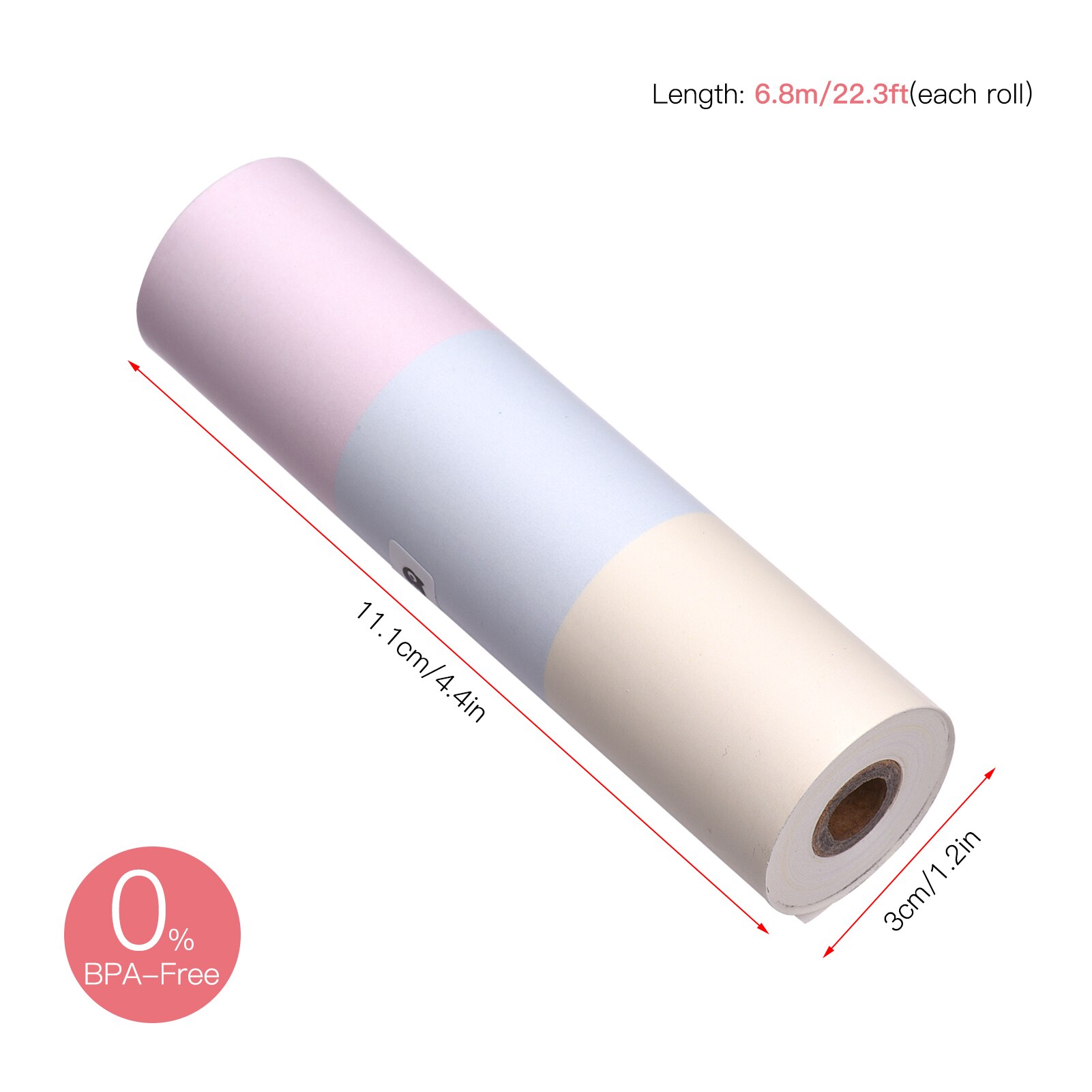 Rouleau de papier thermique arc-en-ciel, sans BPA, pour imprimante de poche PAPERANG C1, 3/6/12/18/21, 112x30mm, dure 2 ans
