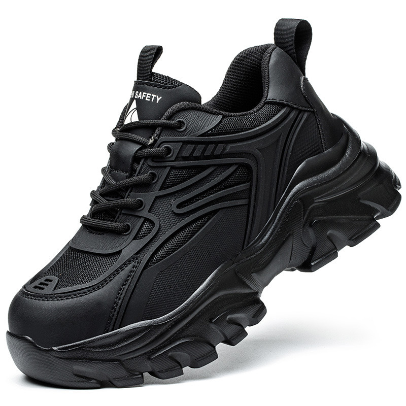 Chaussures de sécurité anti-écrasement et anti-coup de couteau pour femmes, avec capuchon en acier, antidérapantes, sans laçage, bouton rotatif, modèles chauds,: 38 / Black