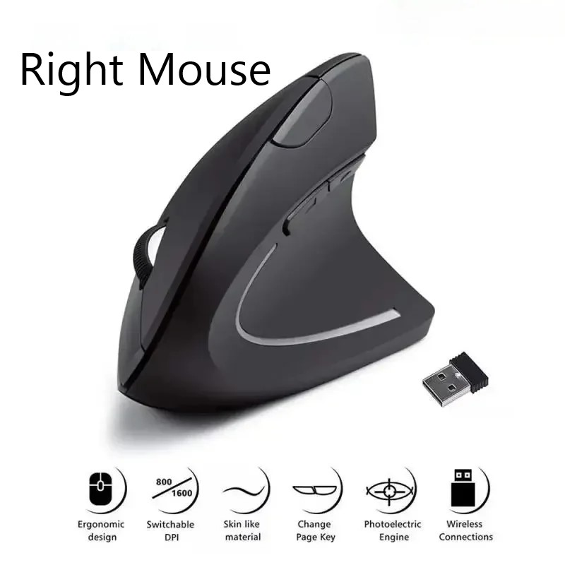 Ratón Vertical ergonómico 2,4 GHz ratón óptico inalámbrico 3 DPI ajustable 800/1200/1600 6 botones para ordenador portátil PC de escritorio
