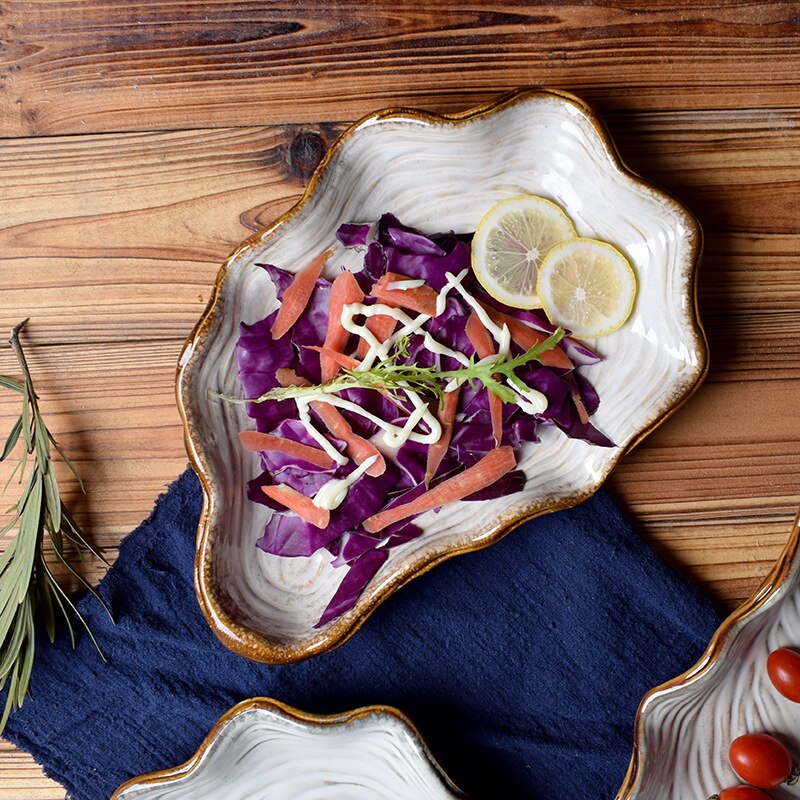 Vaisselle en céramique, assiette de forme spéciale, assiette à coquille, assiette en forme de plat, assiette à salade de fruits de personnalité créative