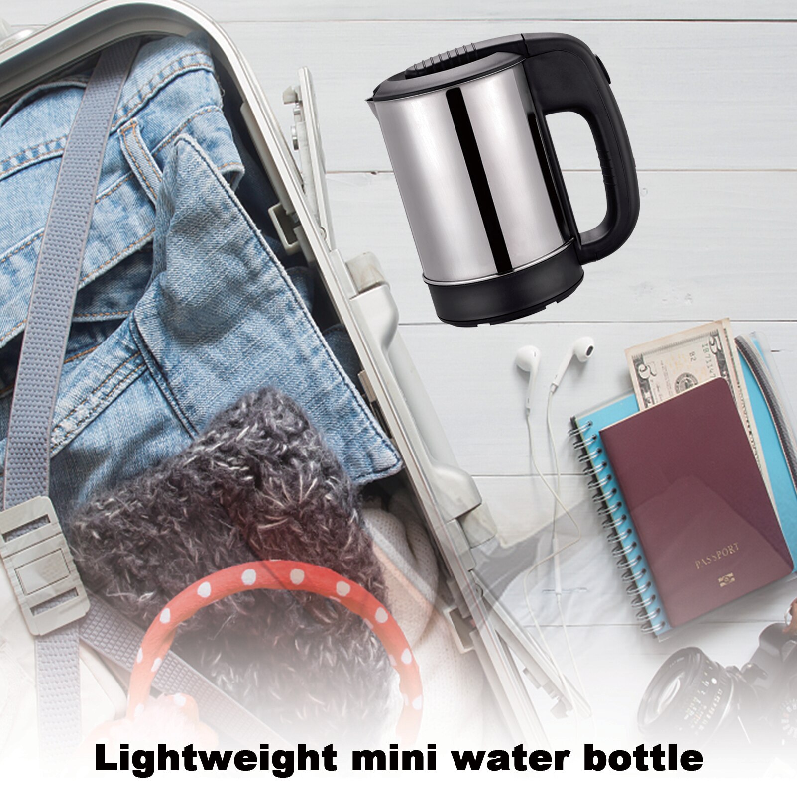 0.5L Mini Waterkoker 1000W Rvs Automatische Power Off Thee Koffie Pot Reizen Draagbare Pap Soep Water Boiler