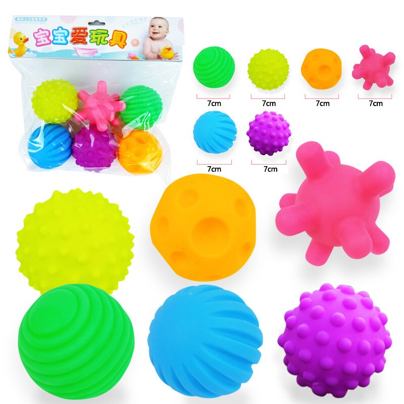 Infant Multi-Texture Ball Play Water Baby Soft Touch Training Massage Ball Early Education Toy Touch Hand Grab Rubber 6pcs Kid