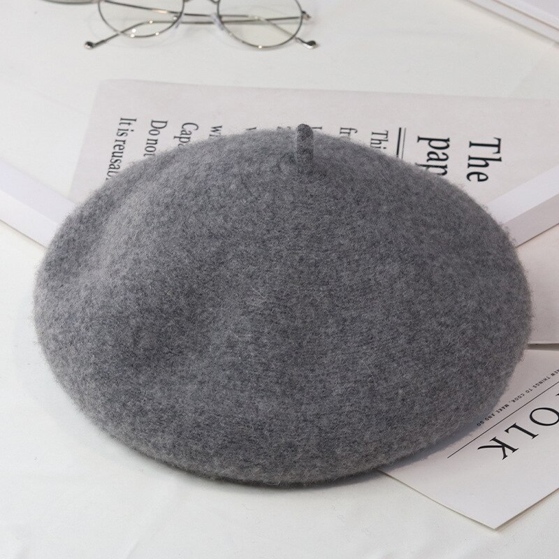 Japanse Herfst Winter Koreaanse Mode Wol Baret Vrouwen Hoed Retro Wollen Schilder Hoed Britse Art Bud Hoed Vrouwen barette Hoed: Grijs