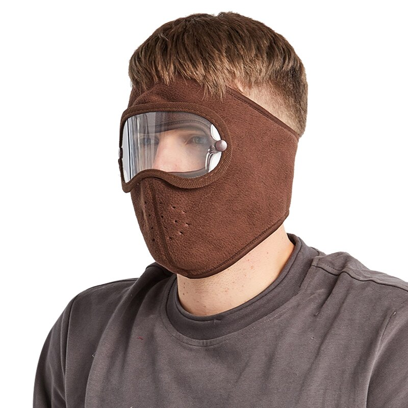 Newest Facial Protection Anti-Fog Dust-Proof Full Face Protection Headgear with Removable Goggles: coffee
