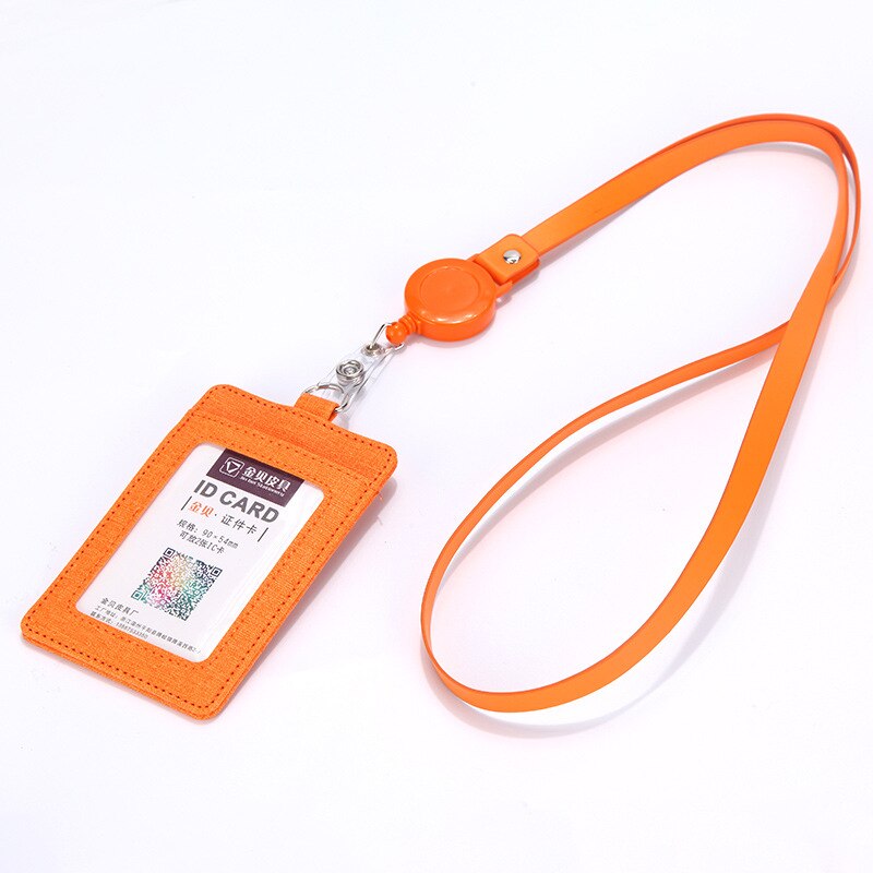 Work Badge Business Card Holder Men Women Worker with Rope Retractable PU Leather Employee Name ID Card Case Lanyard: Retractable pu rope5