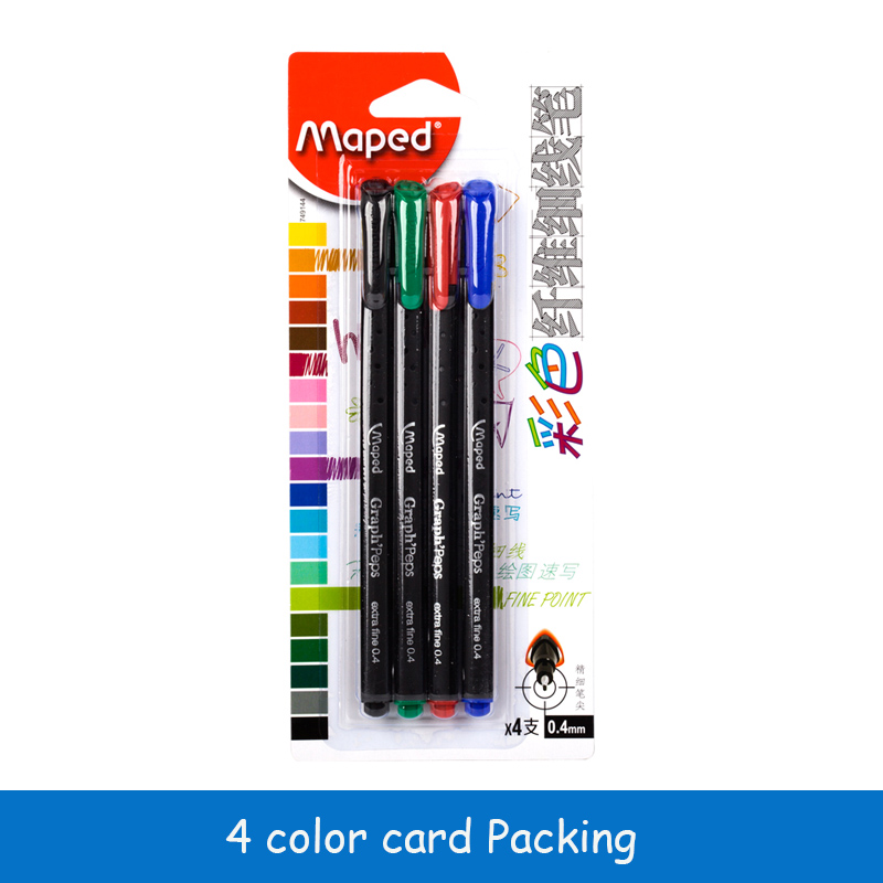 Pluma de gancho de fibra de color Maped para estudiantes y oficina, pluma de dibujo, pluma con de color: 4 color card