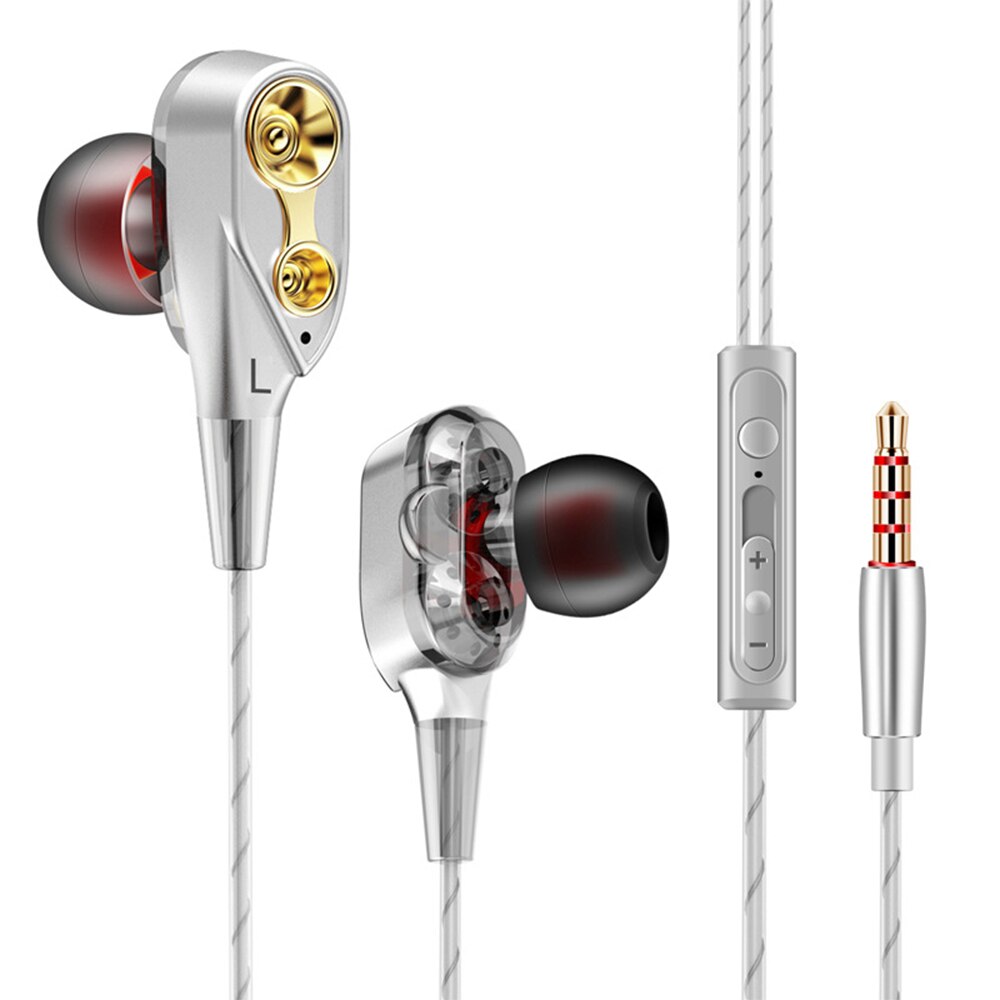 Auriculares estéreo 4D para música, audífonos de graves fuertes, HIFI, controlador Dual, deportivos, con cable de 3,5mm, con micrófono: Gris