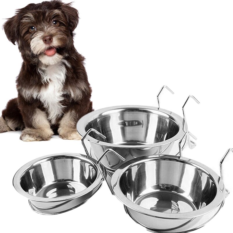 Stainless Steel Hang on Bowl For Pet Dog Cat Crate Cage Food Water Bowl Cage Hanging Pet Feeder Dog Eating Drinking Dish