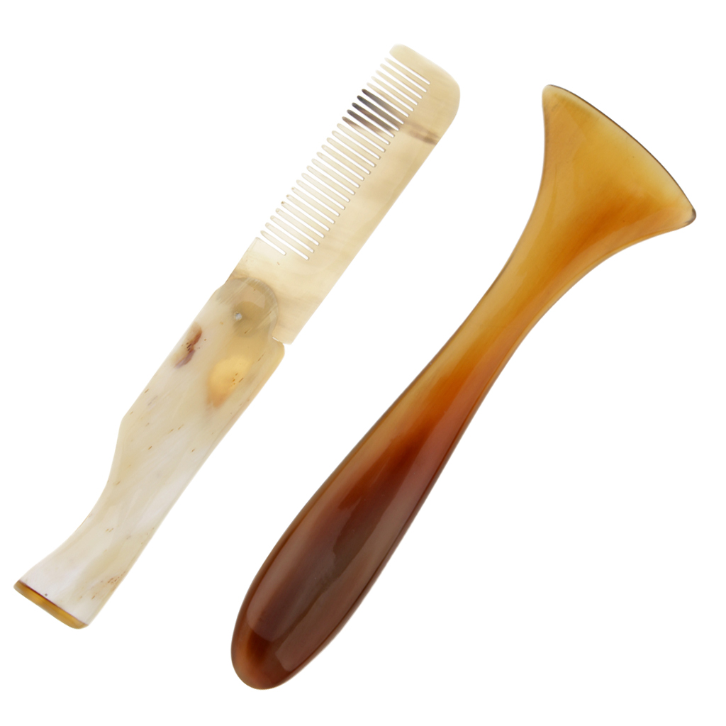 Natural Ox Horn Chemical-free Folding Massage Detangle Comb + Massage Bar