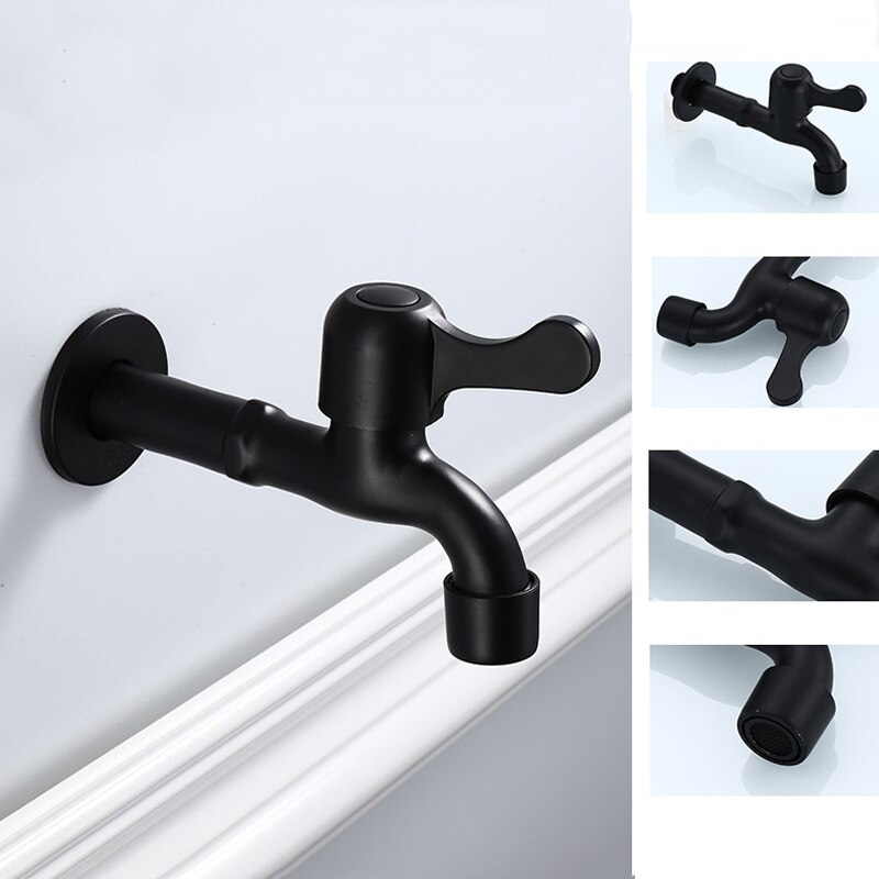 Wall Mount Bibcock Antique Black Brass Retro Small Tap Decorative Outdoor Garden Faucet Stainless Steel Washing Machine Mop Taps