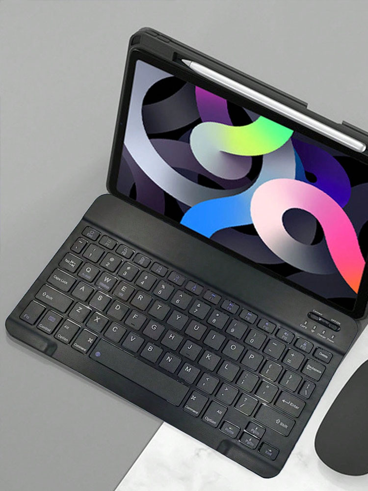 Draadloos toetsenbord, 10 inch slank, oplaadbaar stil, draadloos toetsenbord voor tablet/laptop, iPad mini-toetsenbord: Black
