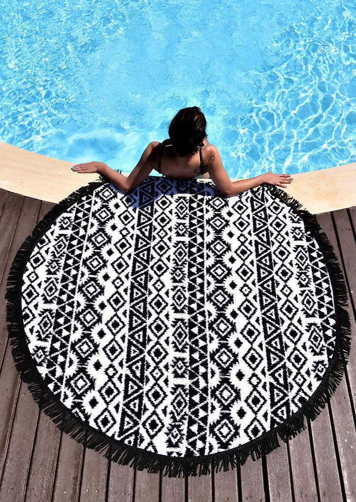 Indisk mandala tapetry påfugl trykt boho boheme strandhåndklæde yo-ga mat sunblock rund bikini cover-up tæppe kast: C