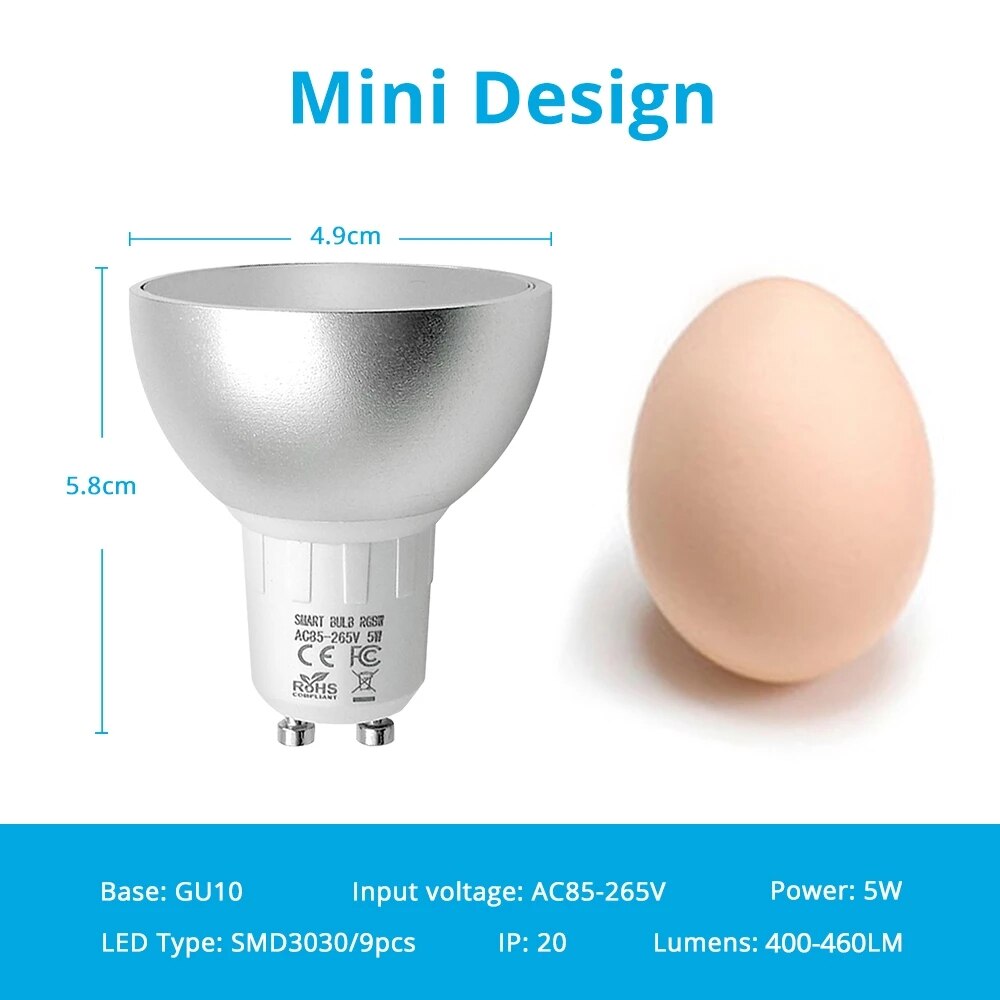 Zigbee 3.0 Gu10 Smart LED Bulb 5W RGBCW Work with Tuya SmartThings App Voice Control by Alexa Echo Plus Google Home