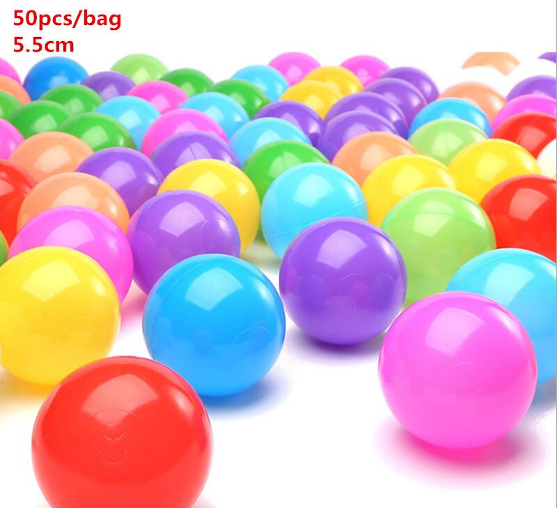Juguetes ecológicos para bebés, pelota colorida, pelota de plástico suave para el océano, juguete divertido para nadar, piscina de agua, Bola de ola de mar de 5,5 cm: 50pcs
