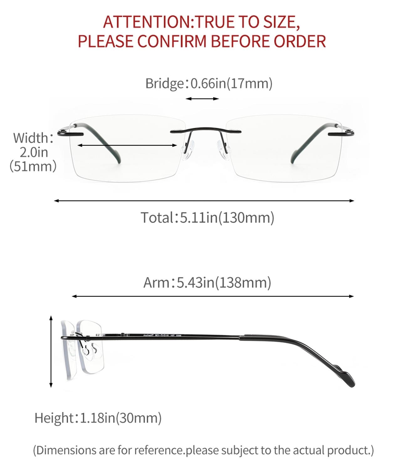 Cyxus Anti Blue Light Glasses Rectangle Titanium Flexible Rimless Computer Eyeglasses for Mens Women Clear Lens 8602