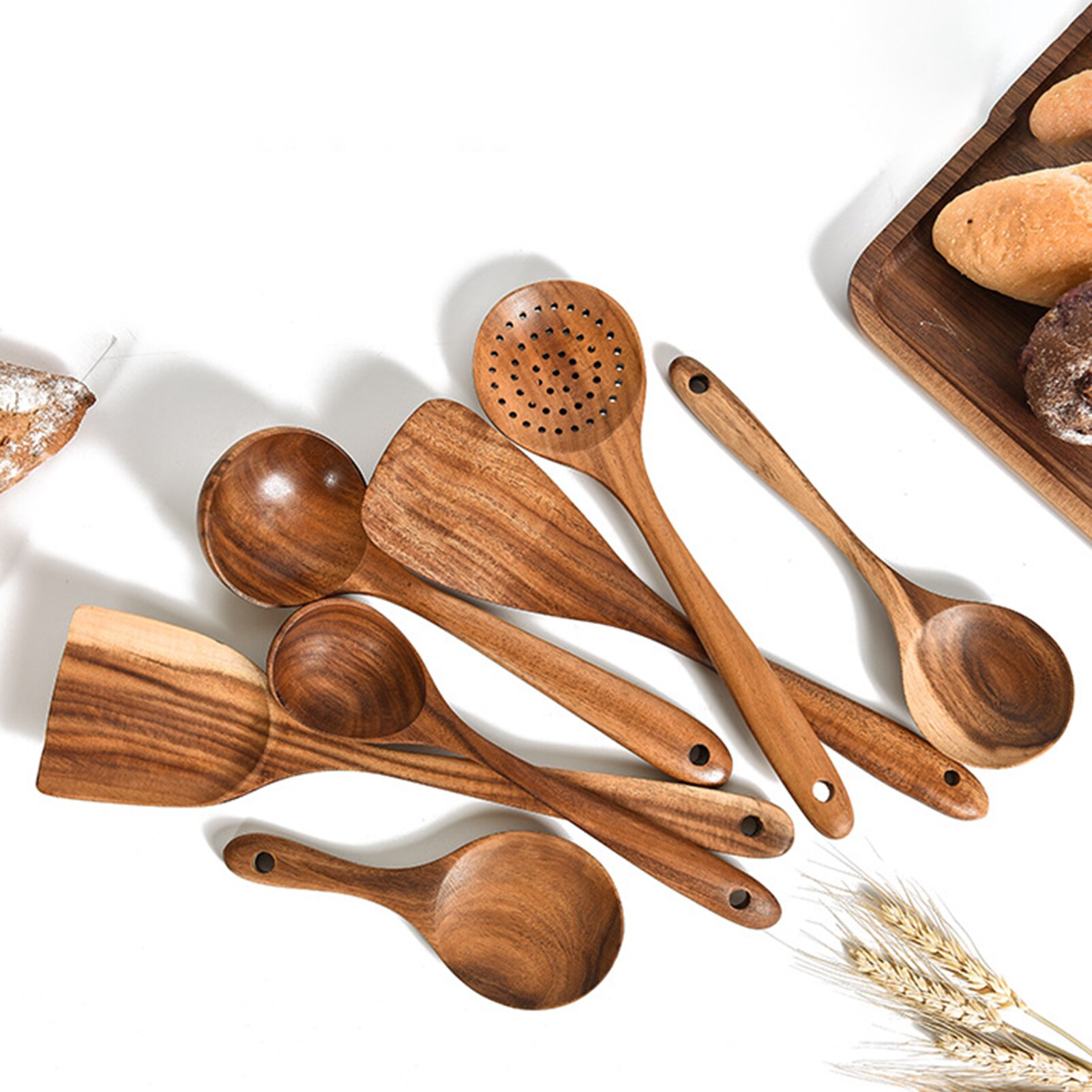 Non-stick multifunktionellt praktiskt bekvämt hållbart teak trä trä spatel sked hushållsredskap verktyg