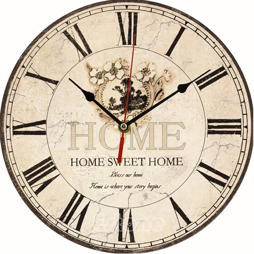 Large Vintage Rustic Wooden Wall Clock Kitchen Antique Shabby Chic Retro Home A0NA