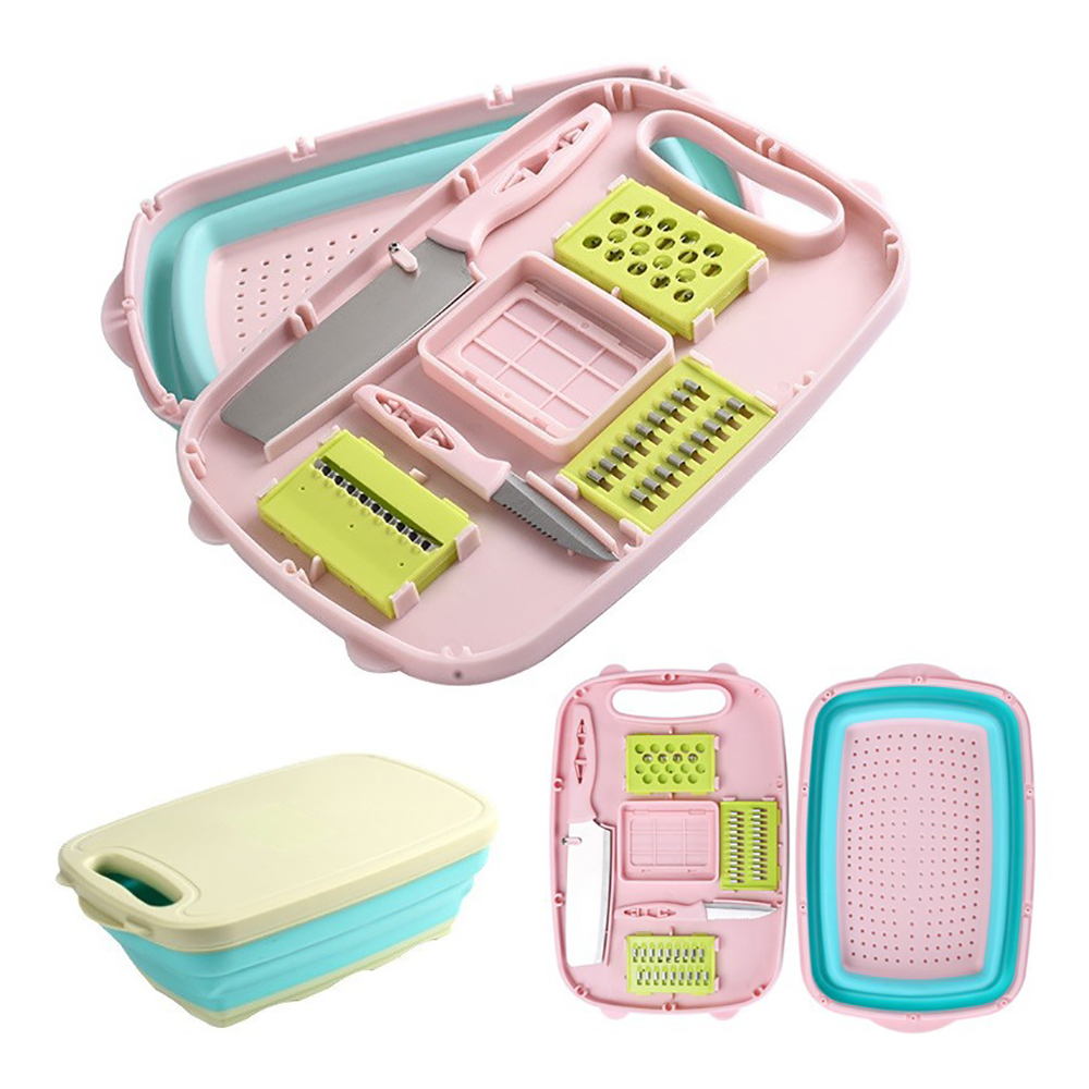 Multifunction Chopping Board Foldable Drain Basket Kitchen Knives Set Vegetable Cutting Board Veg Fruit Storage Basket Household