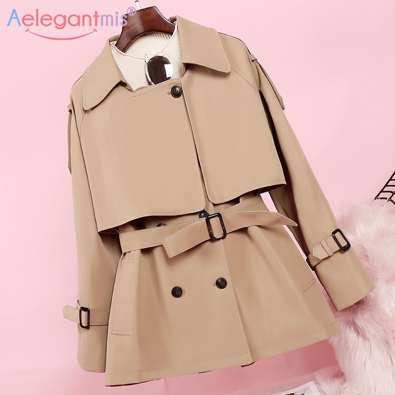 Aelegantmis kvinnor lång trenchcoat höst vinter vintage skärp dubbelknäppt khaki trench ytterkläder slim kontorsrock