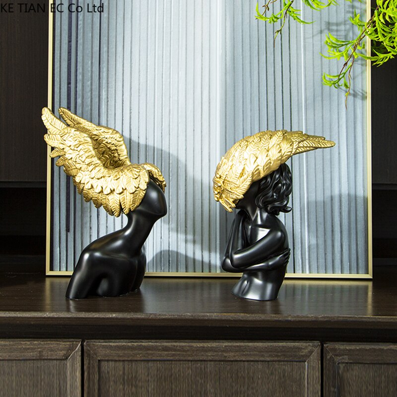 Abstract Human Body Sculpture Decoration Black Gold Resin Bust Human Body Statue Figurines Room Crafts Home Decoration