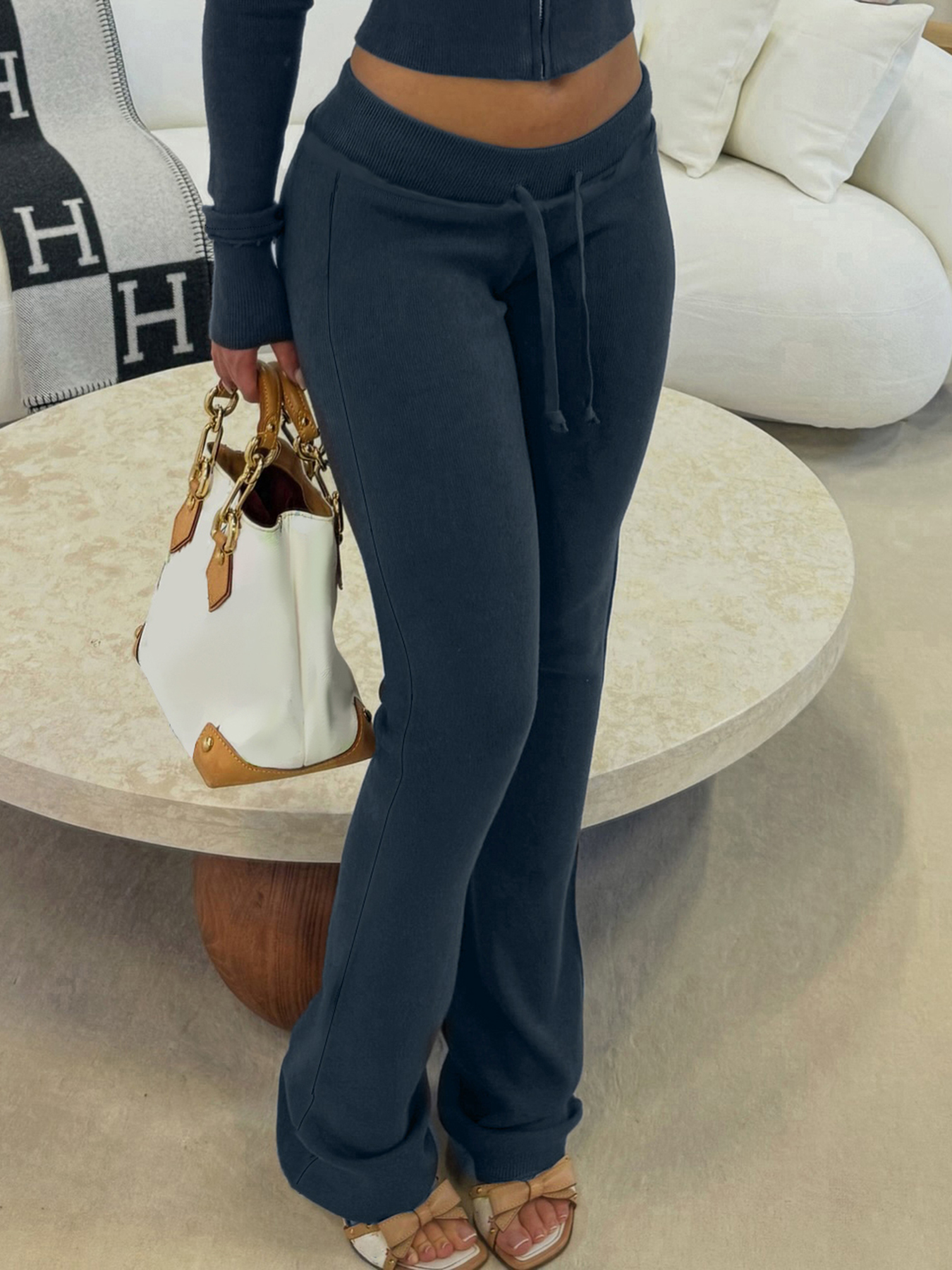 Rockmore Damen-Schlauch mit festem Kordelzug ein der Taille und ausgestellten Beinen, Straße-Jogginghose, modische, lässige, bequeme Unterhose: L / Blau