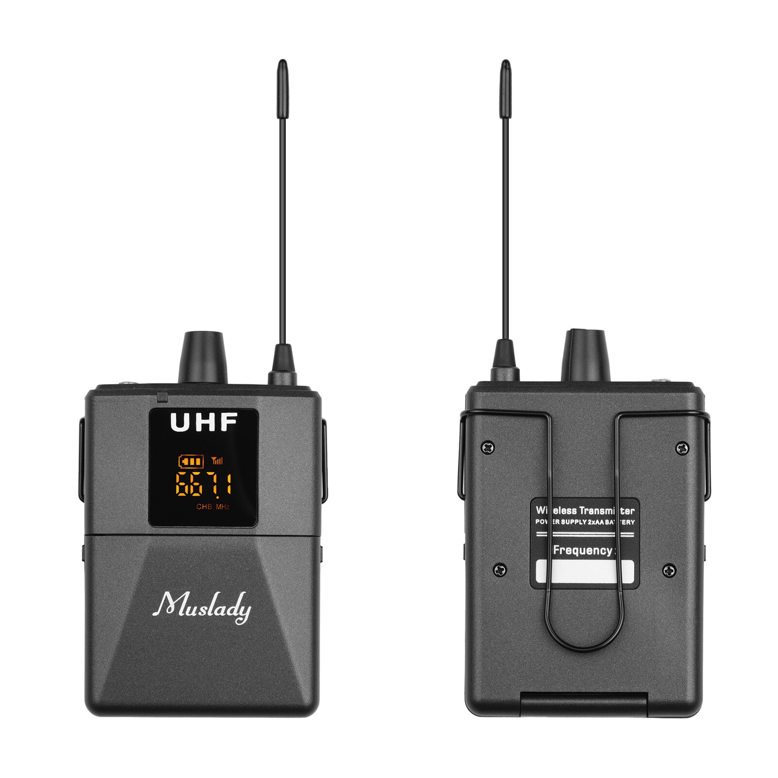 Muslady UHF Wireless Microphone System with Lavalier Microphone Body-pack Transmitter and Receiver 6.35mm Plug