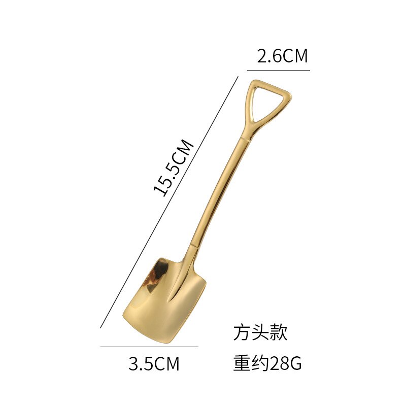 1pc metal is kaffe ske ske rustfrit stål skovl form shell te guld skeer eftermiddagste dessertsked: Guld b