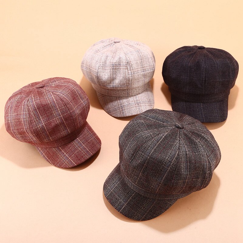 Retro Vintage gorro octogonal cap mujer pintor cap tendencia boina sombrero años 90 chicas retro británica rejilla Plaid Color