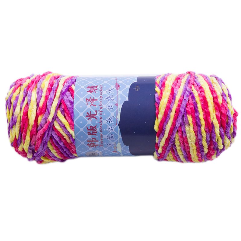 200g kamgarn faux akryl regnbågsfärg glänsande stickat garn tjock virktråd a: A