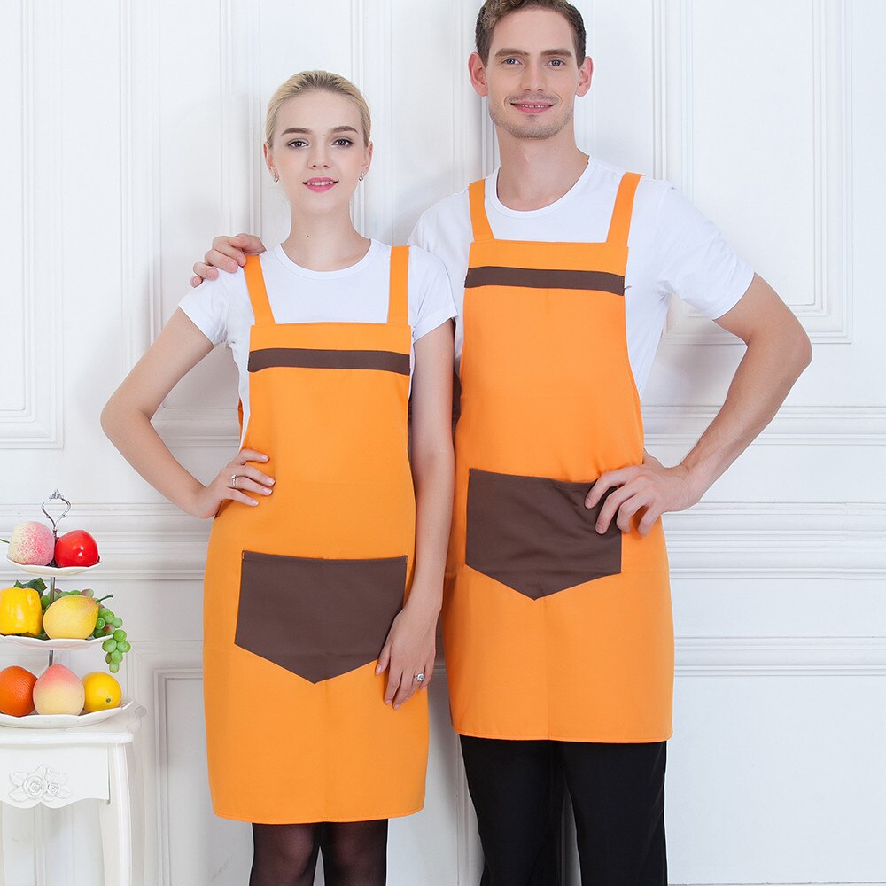 Big Pocket Apron Unisex Food Service Kitchen Hotel Coffee Shop Bakery Chef Waiter Cleaning Work Uniform: Orange
