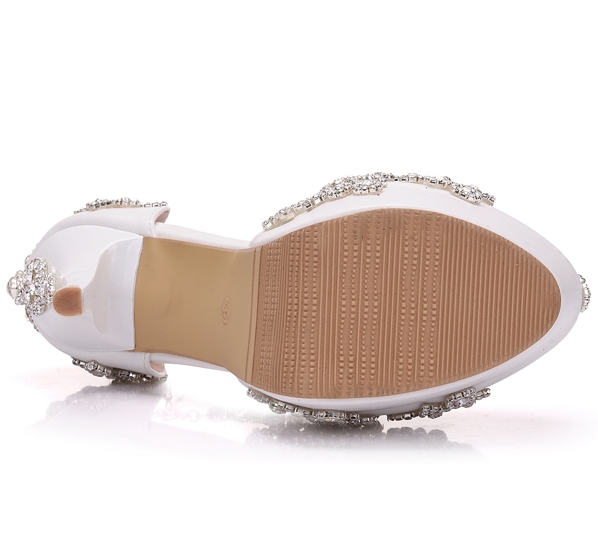 Crystal queen rhinestone sandaler pumps sko kvinder søde luksus platform kiler sko bryllupshæl høje hæle