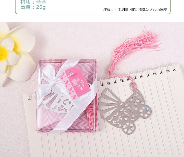 Blå/rosa barnvagn bokmärke bröllopsfavörer och födelsedagsfest baby shower favor flickpojke