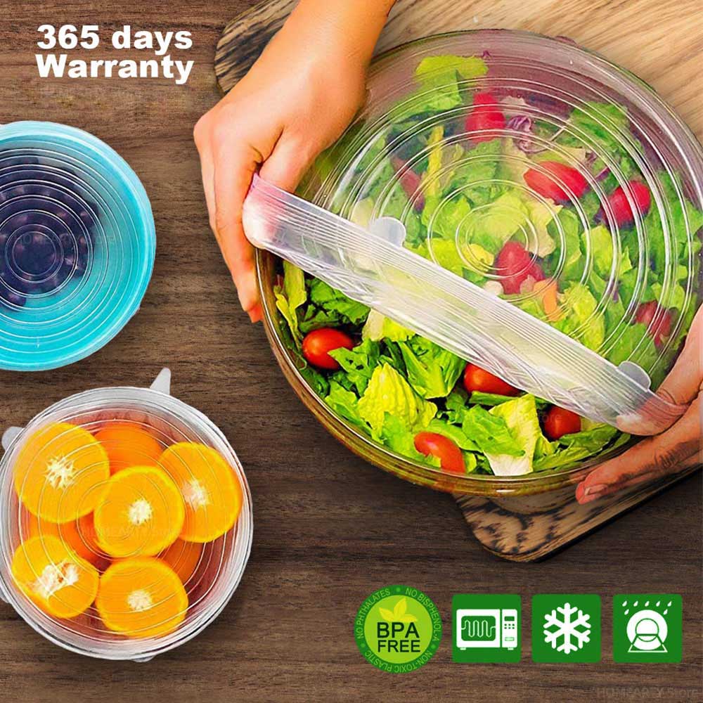 Couvercles alimentaires extensibles en Silicone, 6 pièces, bouchons élastiques universels pour aliments frais, accessoires de cuisine