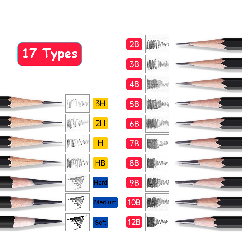 12pc Charcoal Graphite Sketch Pencils 3H 2B 7B 12B Soft Medium Hard Art Painting Wood Drawing Pencil For Artist Kid